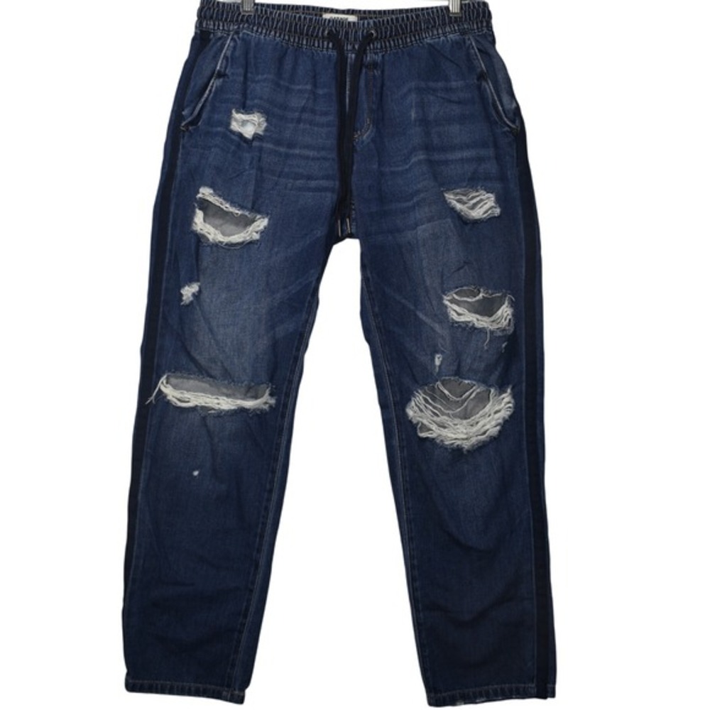 Garage Distressed‎ Denim Joggers Ripped Drawstring Waist Blue Jeans M/M